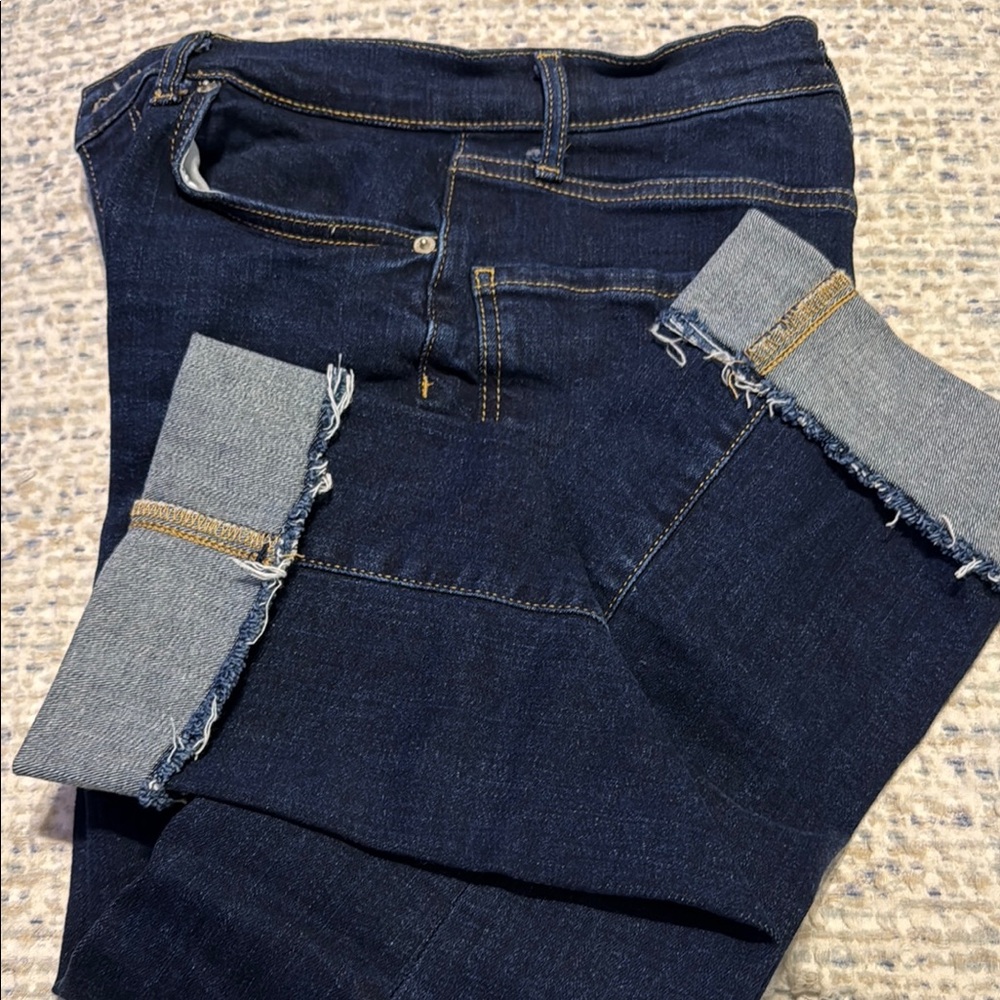 Zara Blue Ankle Cropped Jeans with Two-Tone Cuffs
